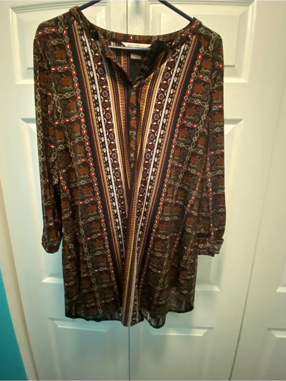 Nygard Autumn/Fall/Earth Tone Colors Mixed Media Geometric Design Blouse 1X